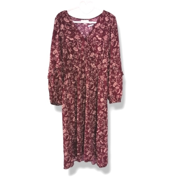 Knox Rose burgundy floral dress L - Picture 3 of 3